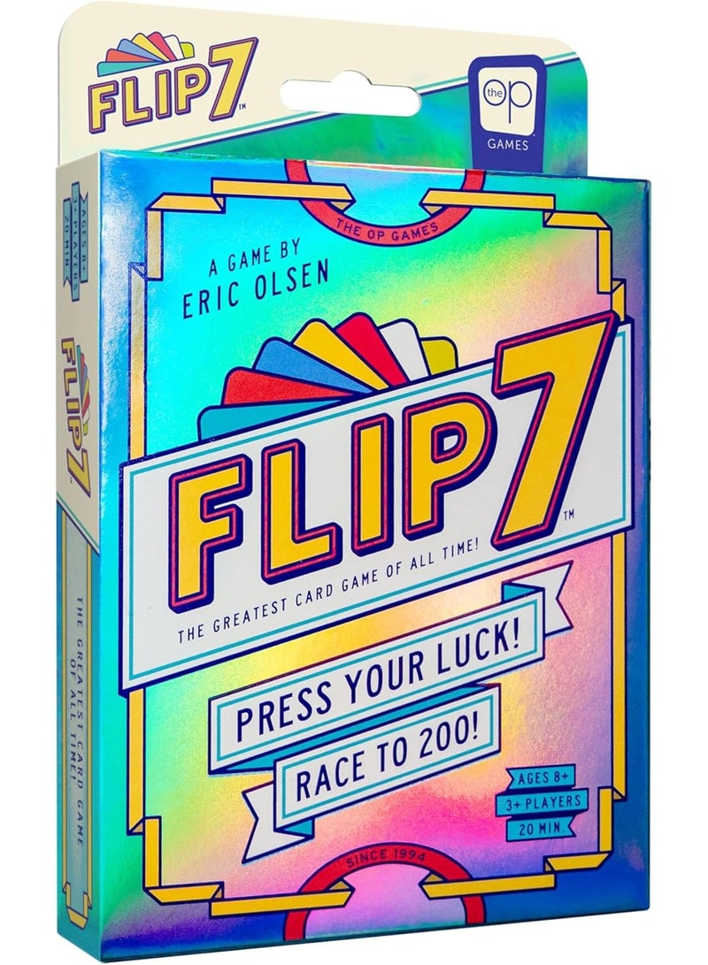 USAOPOLY Flip 7, The Ultimate Blend of Press Your Luck & Strategy, Fast-Paced Addictive Card Game,Quick to Learn & Easy to Teach,Perfect for Game Nights, 3+ Players, Ages 8 & Up, 20 Minutes Play Time